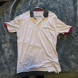 Nike Red and White Striped Polo with Black Collar